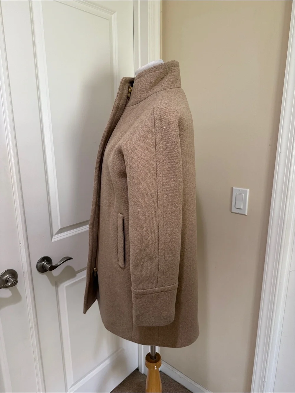 J. Crew Stadium Cloth Cocoon Coat Nello Gori Wool Tan/Khaki Wash Jacket Size 8 - Picture 6 of 10